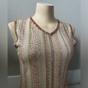 Silk Juliana Collezione colorful Beaded beige Sleeveless Top